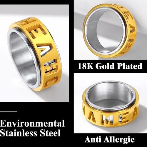 Miniatura 4 de Anillo de nombre personalizado de 0.354 in0.591 in, anillo de placa de nombre personalizado para grabar cualquier nombreanillo giratorio