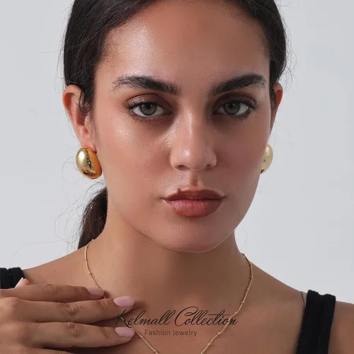 Miniatura 3 de KELMALL Chunky Gold Hoop Statement Earrings for Women, Thick 18K Gold Plated Open Hoop Lightweight 925 Sterling Silver Post