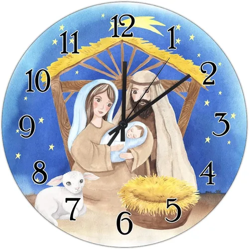 Reloj de pared de madera de regalo cristiano de Feliz Navidad, Jesús es la razón, escena de la natividad, relojes de pared colgantes de granja,