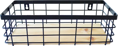 Miniatura 14 de ShabbyDecor Cesta de alambre de metal, base de madera desmontable, organizador de almacenamiento, cesta colgante para armarios de cocina, baño, Negro
