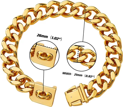 Miniatura 5 de Collar de cadena de oro para perro, collar de cadena de metal de 18 quilates, collar de perro con eslabones cubanos con diseño de hebilla segura