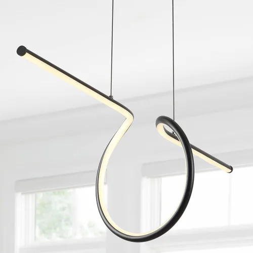 Miniatura 6 de JONATHAN Y Lámpara colgante lineal LED moderna integrada negra de 34.5 pulgadas, accesorio colgante de metal regulable para isla de cocina, comedor