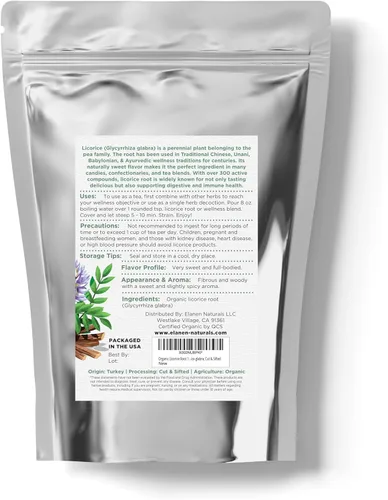 Miniatura 8 de Elanen Naturals Raíz de regaliz orgánica de 1 libra (16 oz.), té orgánico de raíz de regaliz certificado por USDA, regaliz picado a granel, regaliz