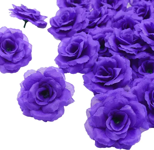 Miniatura 12 de 20 cabezas de rosas artificiales, flores artificiales a granel para manualidades, cabeza de flor de seda de rosa falsa de 3 pulgadas para Plata