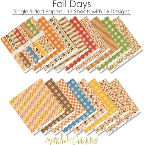 Miniatura 2 de Paquete de papel de patrón – Días de otoño – Papel especial premium de una cara de 12 x 12 pulgadas, colección incluye 16 hojas – por Miss Kate