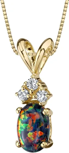 PEORA Colgante de ópalo negro creado en oro amarillo de 14 quilates con diamantes genuinos para mujer, delicado solitario, forma ovalada de grado
