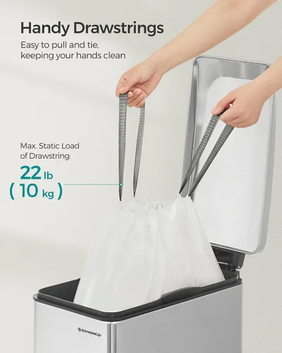 Miniatura 5 de SONGMICS Bolsas de basura para botes de basura de 12-14.5 galones (45-55 litros), 120 bolsas de basura con cordón para cocina, preseparadas, código