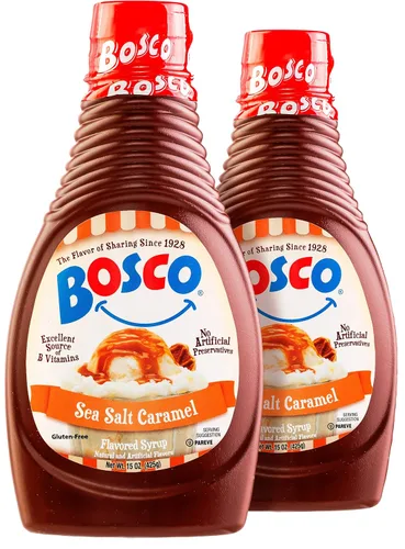 Bosco Jarabe de caramelo de sal marina de 15 onzas (paquete de 2) | Grueso y rico, irresistible, sin gluten