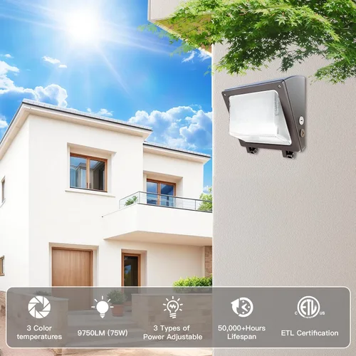 Miniatura 2 de JTT Paquete de 6 luces LED de pared de 75 W/60 W/45 W, del anochecer al amanecer con fotocélula, 6000/5000/4000 K luz diurna IP65 iluminación