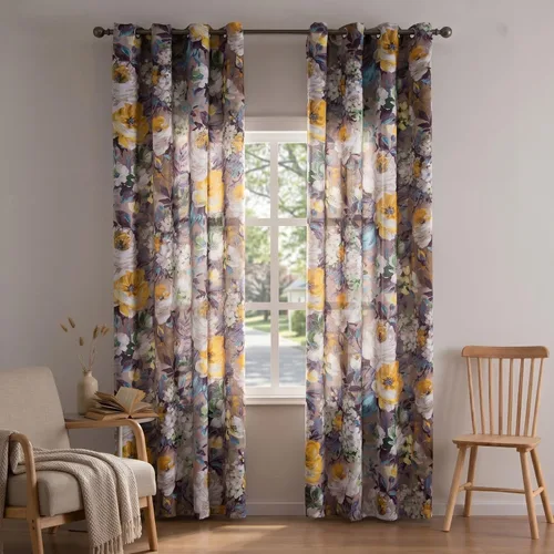 Miniatura 16 de Leeva - Cortinas de ventana para sala de estar, con estampado floral, cortinas de lino texturizado pesado con aislamiento térmico y oscurecimiento