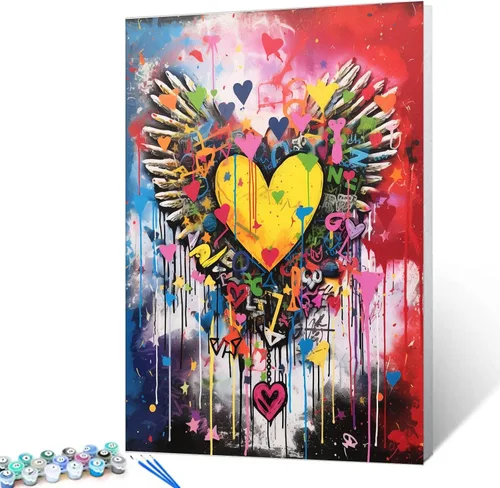 Miniatura 8 de Tucocoo Kits de pintura de globos coloridos por números con pinceles y pigmento acrílico sobre lienzo para adultos, cuadro de calle Banksy Little