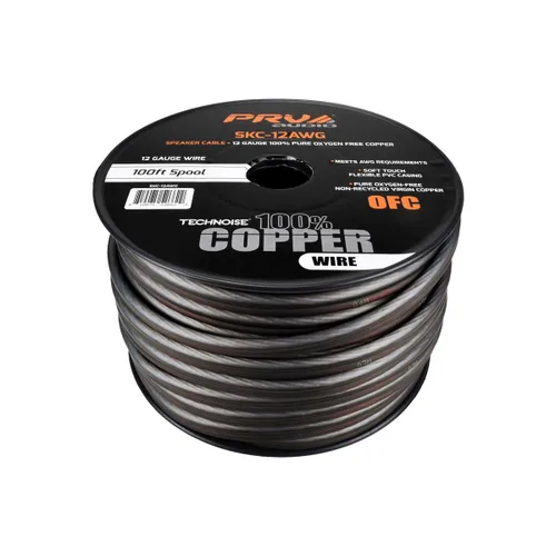 PRV AUDIO Cable de altavoz de calibre 12 (AWG) de cobre sin oxígeno de alta calidad OFC, rollo de 100 pies (negro/gris) Cable ultra flexible para