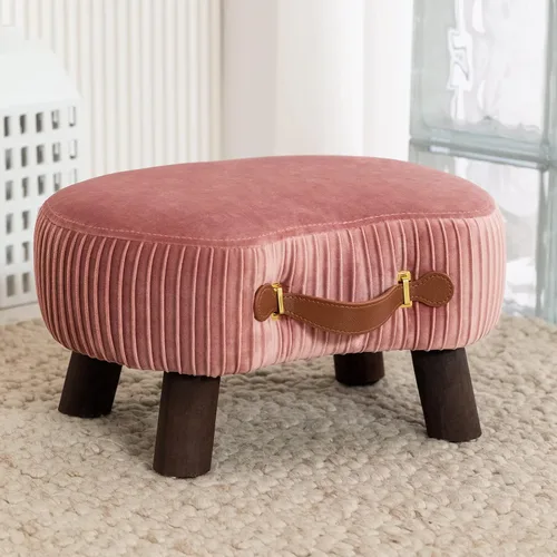 Miniatura 14 de LUE BONA Taburete pequeño curvado con asa, reposapiés de terciopelo beige y otomanos, moderno reposapiés con patas de madera, taburete con asiento