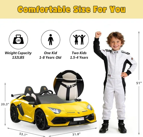 Miniatura 6 de Vehículo de paseo de 2 plazas de 24 V eléctrico Lamborghini para niños de alta velocidad 13 km/h con asientos de cuero PU con cinturón de seguridad