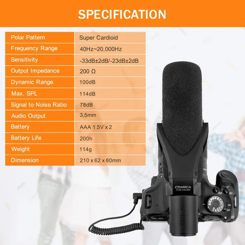 Miniatura 6 de COMICA CVM-V30PRO Micrófono de escopeta, micrófono de video profesional súper cardioide con soporte de choque, kit de micrófono de cámara