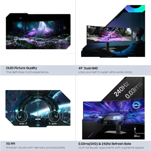 Miniatura 13 de Samsung 49" Odyssey OLED (G93SC) Serie Monitor de juegos curvo con QD-OLED, 240Hz, 0.03ms, DQHD, compatible con G-Sync, AMD FreeSync Premium Pro