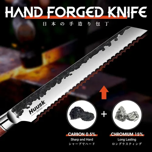 Miniatura 4 de Huusk Cuchillo de Pan Dentado de 8 pulgadas, Cuchillo de Pan Japonés de Acero al Carbono Mejorado, Cuchillos para Rebanar Pan para Cortar Pan