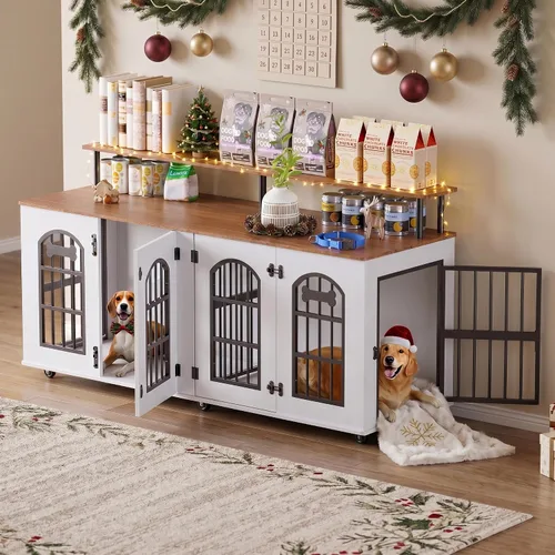 Miniatura 12 de Petrova Mueble de jaula para perros de 47 pulgadas para perros grandes/medianos, resistente para interiores con etiqueta de nombre, jaula de madera