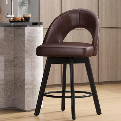 Miniatura 17 de YaFiti Taburetes de bar de altura de mostrador de 24 pulgadas, taburetes de bar giratorios ergonómicos con respaldo curvado con asiento de piel