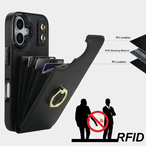 Miniatura 5 de Folosu Funda compatible con iPhone 17 con soporte para tarjetas, rotación de 360°, soporte de anillo de dedo con función atril, bloqueo RFID