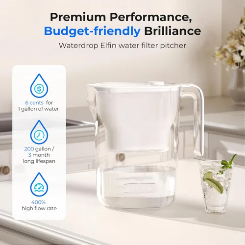 Miniatura 2 de Waterdrop Jarra de filtro de agua, 200 galones de larga vida, purificador de agua certificado NSF para encimera, reemplaza 6,400 botellas de agua