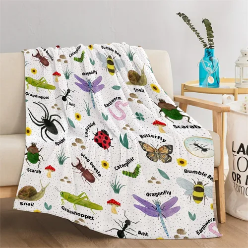 Miniatura 2 de Manta de Insectos Manta de Bichos para Niños y Niñas Manta de Mariposas Suave y Acogedora para Sofá, Sofá Cama, Dormitorio Decoración de Bugs