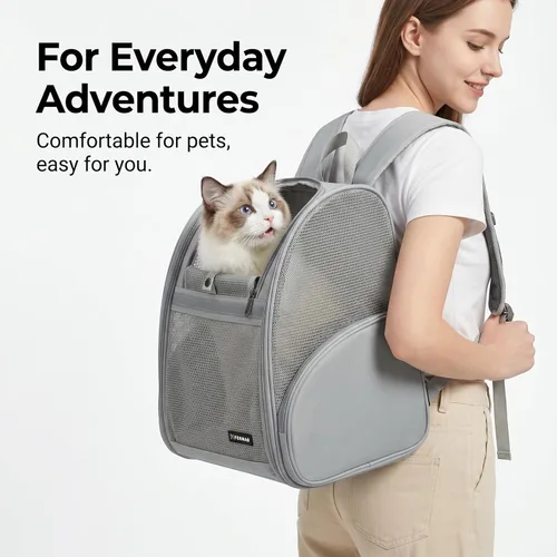 Miniatura 4 de Mochila Transportadora para Gatos para Perros Pequeños y Gatos Medianos, Cachorro, Gatito, Conejo, Mochila Transportadora de Mascotas Plegable
