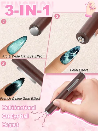 Miniatura 2 de TOROKOM 54 piezas magnéticas de ojo de gato para uñas, 54 piezas 3 en 1, esmalte de uñas de gel de ojo de gato, potente juego de imanes de uñas