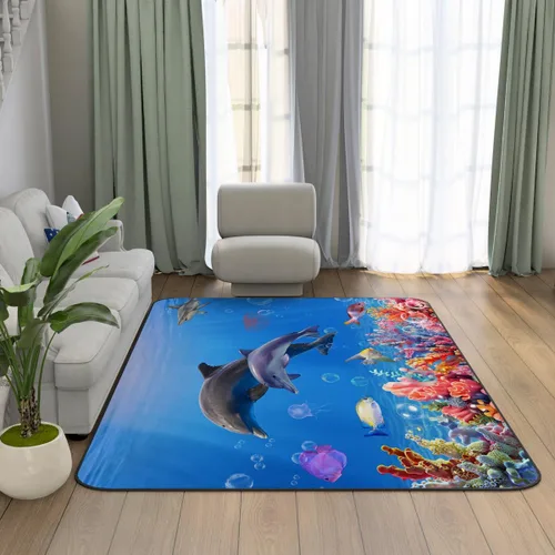 Miniatura 11 de Alfombra de ilusión óptica 3D azul y verde, patrón geométrico de remolino, para dormitorio, sala de estar, decoración de interiores, 63 x 47