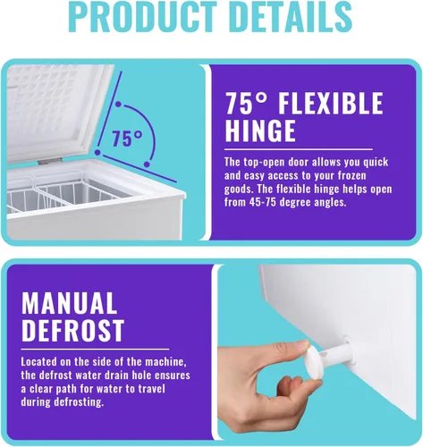 Miniatura 7 de DEMULLER Congelador de pecho, pequeña máquina de congelación profunda blanca de 4.0 pies cúbicos, compacta con puerta superior abatible y panel