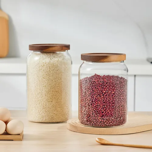 Miniatura 7 de Sweejar Tarros grandes de vidrio para dulces con tapas de madera, tarro de vidrio de 1 galón con tapa, contenedores de almacenamiento