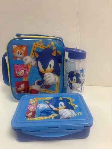 Get Trend Sonic the Hedgehog - Lonchera para niños (3 piezas) | Bolsa de almuerzo aislada para niños con botella de agua sin BPA y caja de