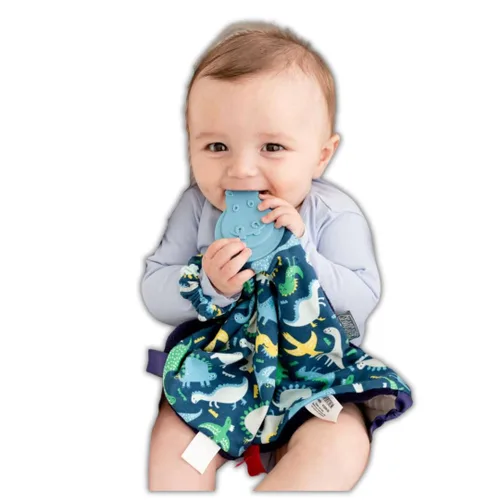 Cheeky Chompers Comfortchew - Baby Lovey con mordedor de silicona y etiquetas sensoriales | Material de forro polar suave, lazo acoplable, lavable a