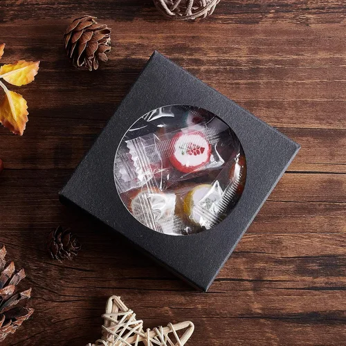 Miniatura 7 de BENECREAT Paquete de 24 cajas de papel kraft con ventana transparente de 3 x 3 x 1.2 pulgadas, cajas de embalaje de regalo de papel kraft negro