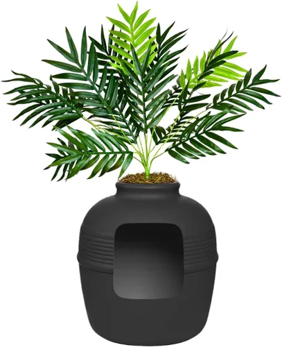 Miniatura 16 de Good Pet Stuff Caja de arena oculta para gatos con planta artificial, maceta redonda decorativa, filtro de carbón con ventilación para control