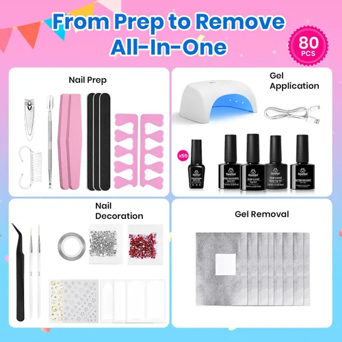 Miniatura 2 de Beetles - Kit de esmalte de uñas de gel con luz UV – 80 piezas de encantamiento de color, kit de uñas de gel de 55 colores con capa base de todo