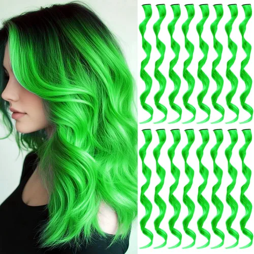 Miniatura 20 de 16 extensiones de cabello sintético rizado y ondulado con clip, para niñas y mujeres, coloridos resaltados para fiestas, cosplay, festival, regalo