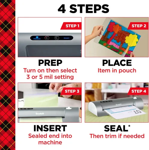 Miniatura 7 de Scotch Paquete de laminador térmico y bolsa, sistema de 2 rodillos, laminado de hasta 9 pulgadas de ancho (TL901X) con bolsas de laminación Scotch