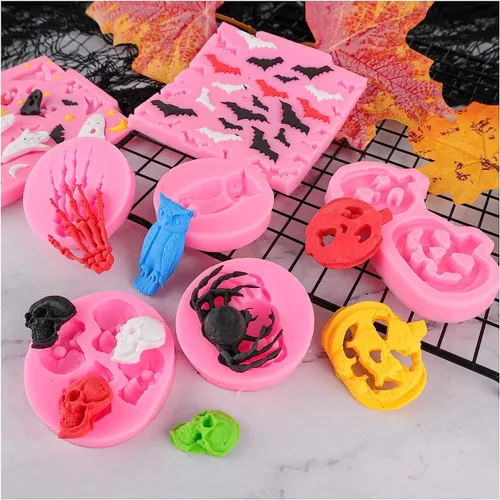 Miniatura 6 de Moldes de Halloween de Silicona Calabaza Calavera Murciélago Esqueleto Mano Murciélago Fantasma para Chocolate Dulces Fondant Arcilla Polimérica