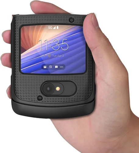 Miniatura 5 de Nakedcellphone Funda para Motorola RAZR 5G Flip Phone, [Negro] Carcasa rígida a presión [textura de cuadrícula] para Motorola Moto RAZR 5G Flip