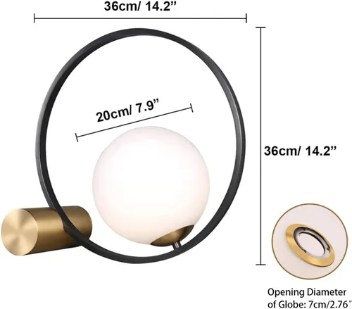 Miniatura 5 de Globe - Lámpara de mesa de noche, moderna lámpara de mesa de noche de cristal de mediados de siglo, lámpara de escritorio dorada para dormitorio, 1
