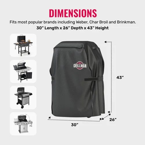 Miniatura 2 de Grillman - Funda para parrilla exterior, funda para parrilla de barbacoa a prueba de rasgaduras, impermeable, grande y resistente, de 30 x 26 x 43