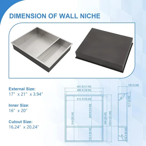 Miniatura 2 de Lordear Niche de baño 21 x 17 pulgadas, estante rectangular empotrado, no necesita azulejos, inserto de pared para almacenamiento, moderno estante