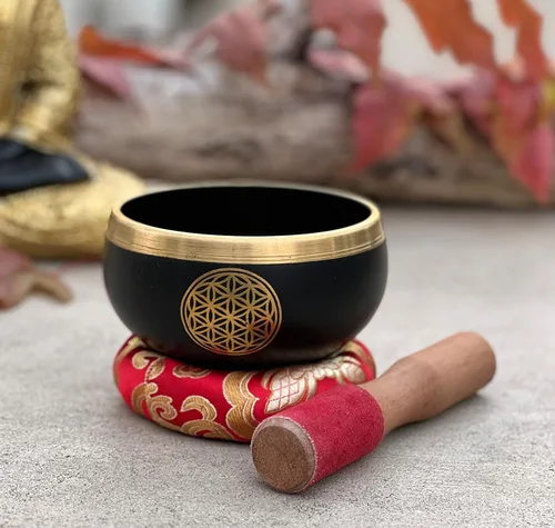 Miniatura 2 de Juego de cojines tibetanos con diseño de flor de la vida, para meditación, yoga, curación espiritual y atención plena, tamaño mediano (negro)