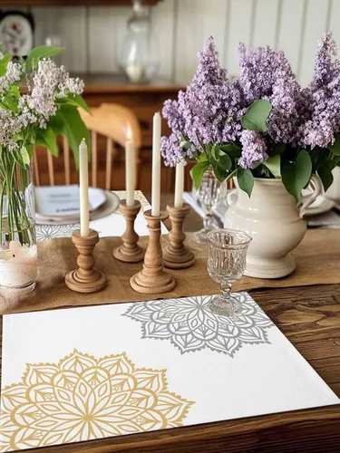 Miniatura 2 de Elegant Dahlia Flowers - Juego de 4 manteles individuales de lino y algodón, resistentes al calor, antideslizantes, lavables, para banquetes