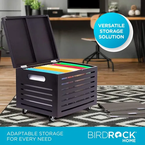 Miniatura 2 de BIRDROCK HOME Caja organizadora de almacenamiento de archivos rodantes con tapa (nueva versión) – Caja decorativa de madera de bambú para documentos