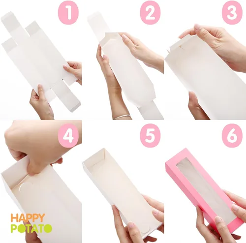 Miniatura 7 de HAPPY POTATO Paquete de 25 cajas de macarrones para 6, 7.2 x 1.9 x 1.9 pulgadas, cajas de embalaje de macarrones, cajas de macarrón rosa