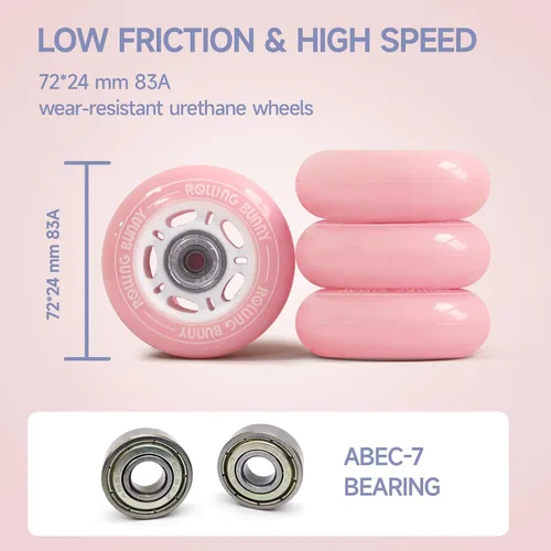 Miniatura 3 de Patines en línea para mujeres y niñas, cuchillas de rodillo de tamaño ajustable para mujeres adultas, carcasa dura ABEC-7, suaves y cómodos Rosado