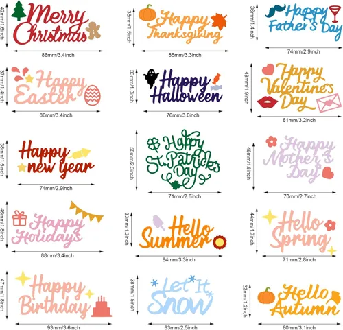 Miniatura 2 de INFUNLY 15 piezas de troqueles de Feliz Navidad para hacer tarjetas, troqueles de palabras de Feliz Cumpleaños, troqueles de corte de metal