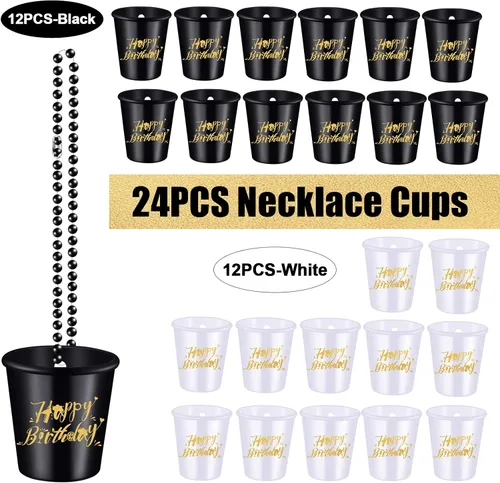 Miniatura 3 de 24 collares de cristal de chupito de feliz cumpleaños en cuentas, taza de plástico para accesorios de fotos, suministros de fiesta de cumpleaños